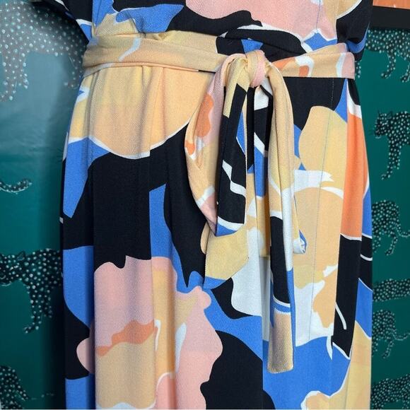 NWT Nine West Colorful Abstract Floral Front Tie Faux Wrap Dress Size XXL - Picture 3 of 9